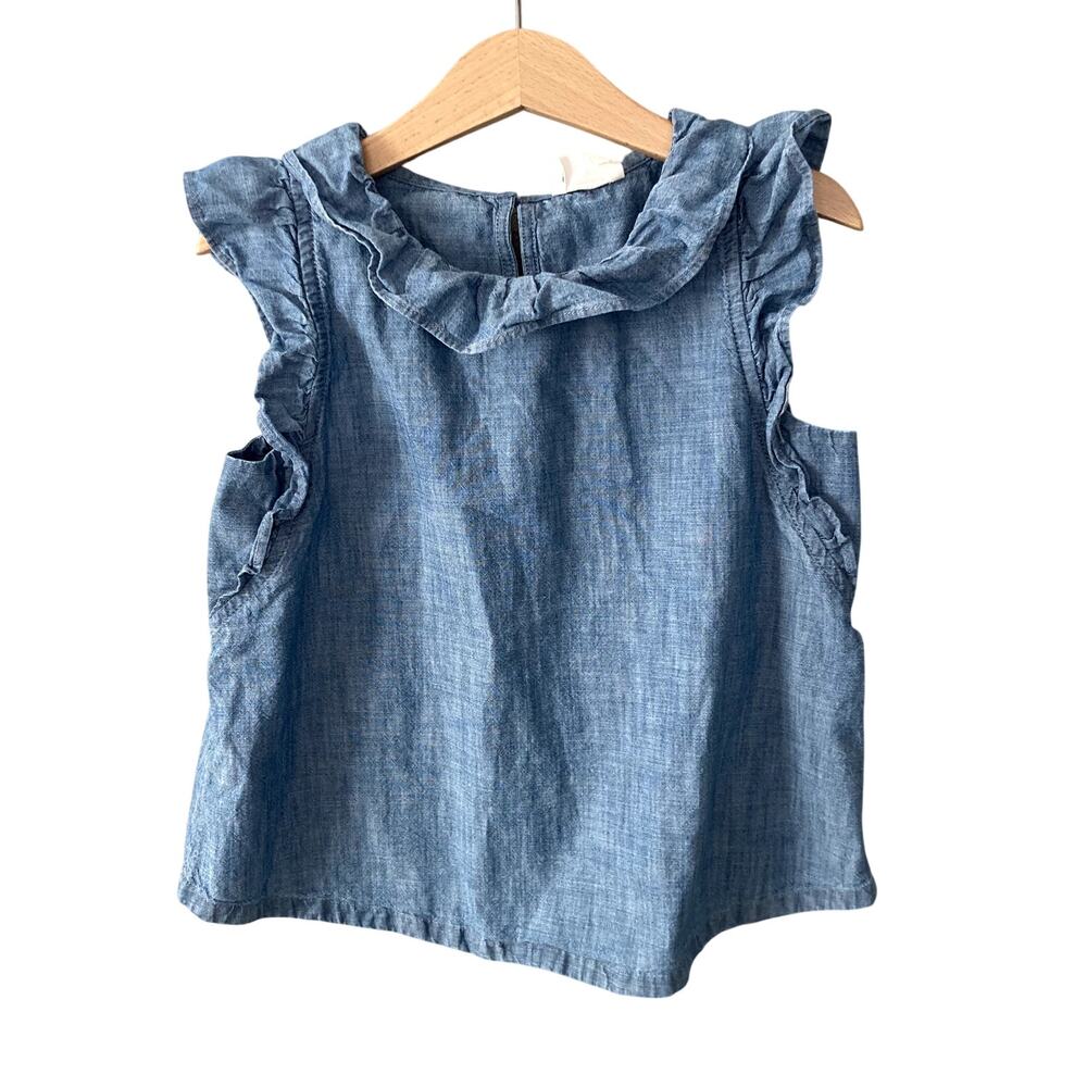 Crewcuts Chambray Sleeveless Ruffle Detail Top Small 6/7